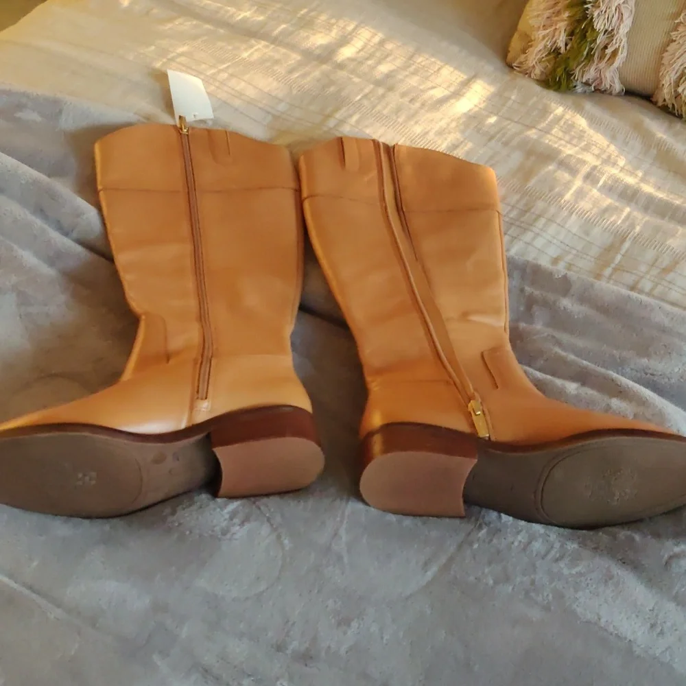 New!Vince Camuto camel leather knee boots Y2K Shabbychic Cottagecore Vintag - Picture 3 of 14